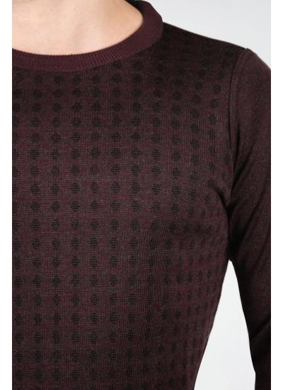 Çizgi Triko Erkek Battal Sıfır Yaka Triko Kazak Desenli Kol Ve Bel Lastikli Dokuma 3XL - 4XL - 5XL - Bordo