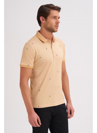 Çizgi Triko Erkek Slim Fit Polo Yaka Tişört Desenli Kolu Lastikli - BAL