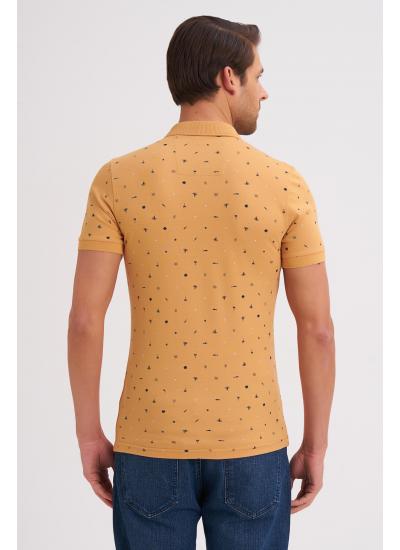 Çizgi Triko Erkek Tişört Slim Fit Polo Yaka Kolu Lastikli Desenli %100 Pamuk Kumaş - BAL