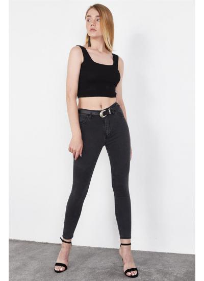 Kadın Antrasit Yüksek Bel Skinny Jeans