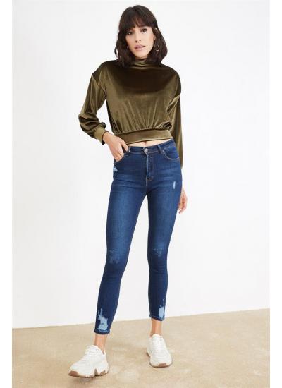 Kadın Mavi Eskitme Efektli Skinny Jeans