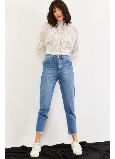 Kadın Mavi Yüksek Bel Mom Jeans