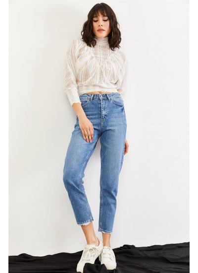 Kadın Mavi Yüksek Bel Mom Jeans