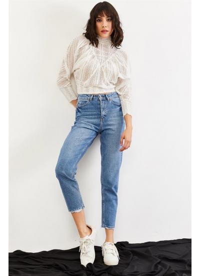 Kadın Mavi Yüksek Bel Mom Jeans