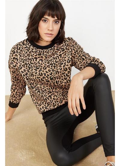 Kadın Siyah Leopar Desenli Sweatshirt