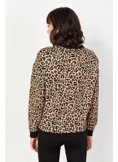 Kadın Siyah Leopar Desenli Sweatshirt