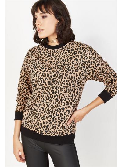 Kadın Siyah Leopar Desenli Sweatshirt