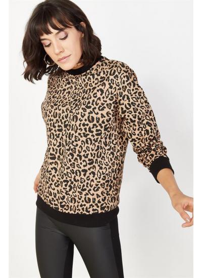 Kadın Siyah Leopar Desenli Sweatshirt