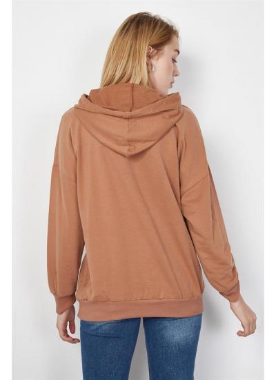 Kadın Taba Yazı Ve Cep Detaylı Sweatshirt